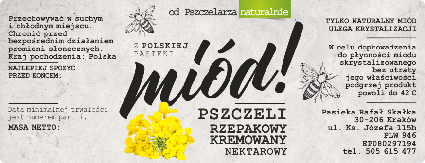 Etykieta — miód rzepakowy kremowany